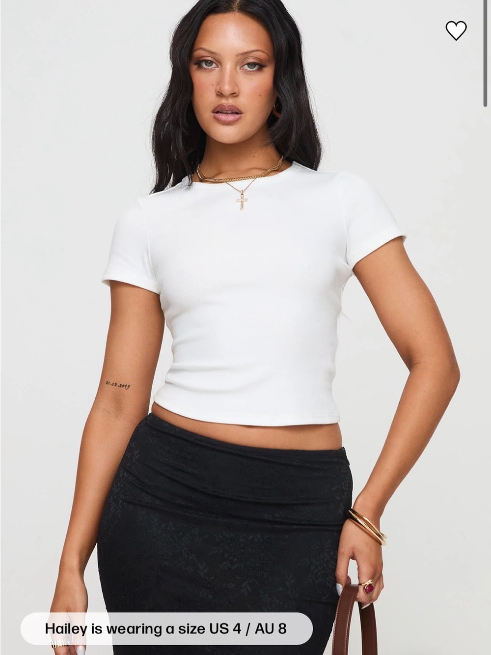 Princess Polly White Ribbed Short Sleeve Crop Tee